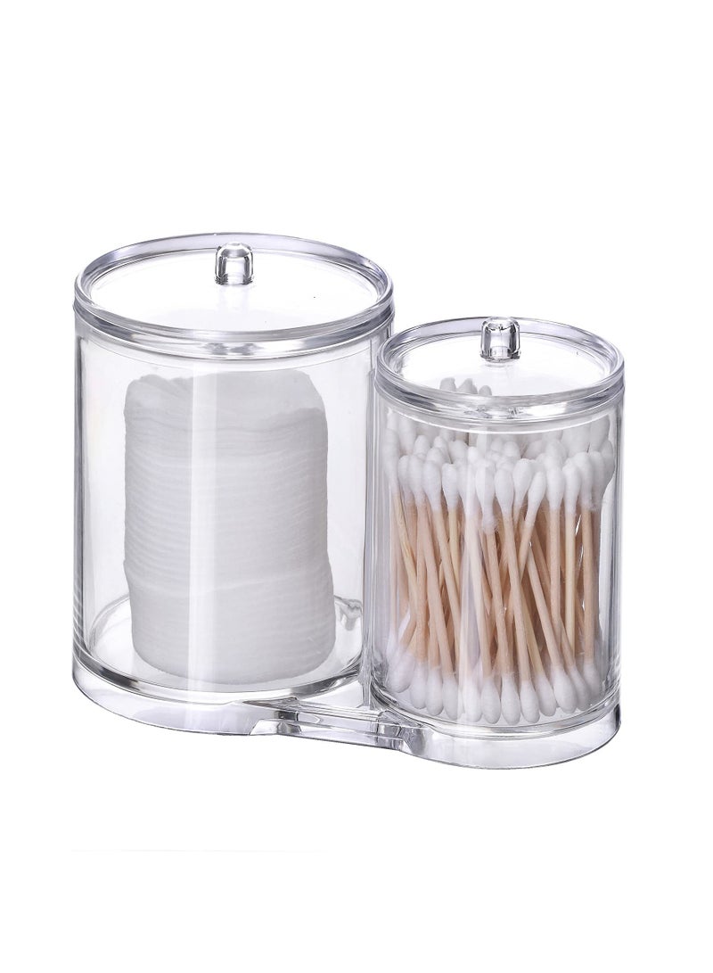 Clear Acrylic Cotton Swab Holder Makeup Cotton Pads Container with Double Lids Cosmetic Jars Bathroom Storage Dispenser Case for Cotton Pads Cotton Rounds 2PCS