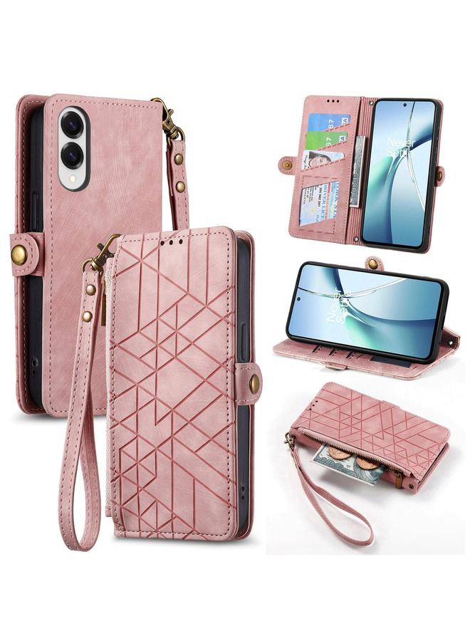 اس-توب جراب لهاتف Samsung Galaxy S25 Edge 5G، جراب هاتف جلدي بتصميم هندسي مزود بسحاب ومشبك جانبي - Image 1