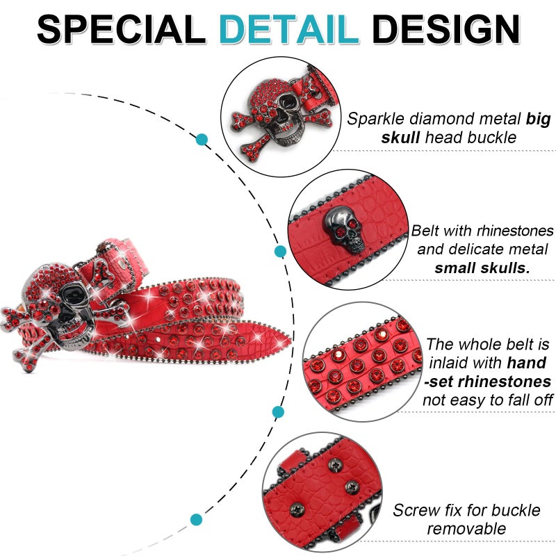 EVERBLTING Rhinestone Skull Belt Men Women Skull Rhinestone Belt Studded Punk Y2k Belts Western Cowgirl Belts - Image 2