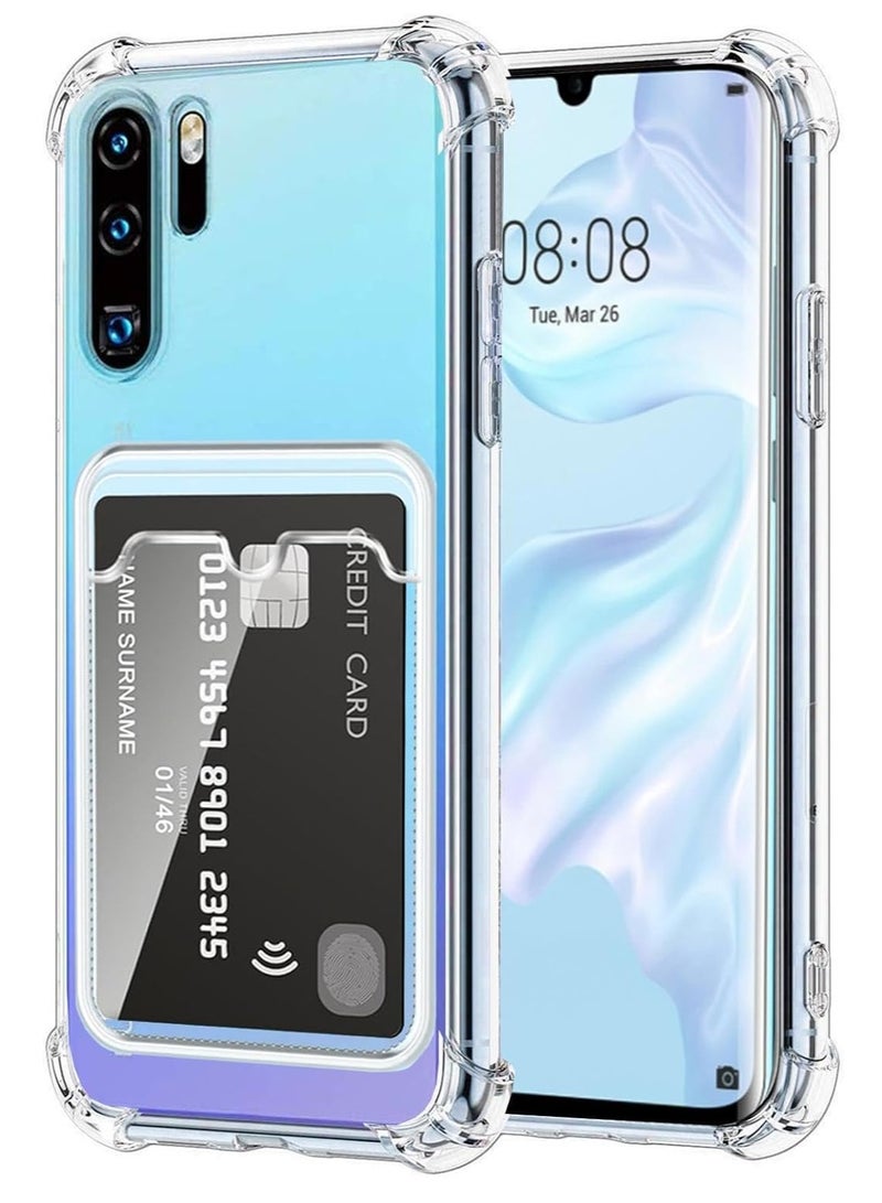 TenTech Transparent cover with shockproof corners with card holder - card holder - heat-resistant polyurethane card holder for Huawei P30 Pro - transparent 