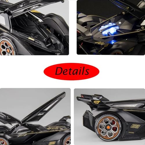 UKAXA 1:22 Scale Lambo V12 GT Toy Car for Kids Collection Diecast Metal Model Car with Light Sound Pull Back Openable Door - Image 4