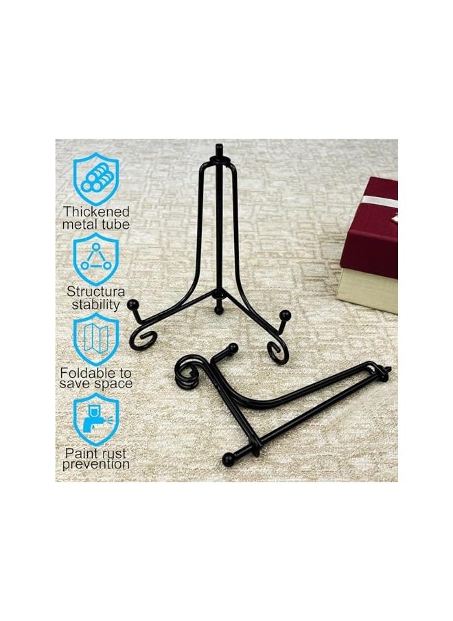 Plate Stands for Display, 6 inch Plate Holder Display Stand, Picture Frame Holder Stand, Black Iron Easel Stands for Photo, Decorative Plate, Tablets and Tabletop Art, 4 Pack