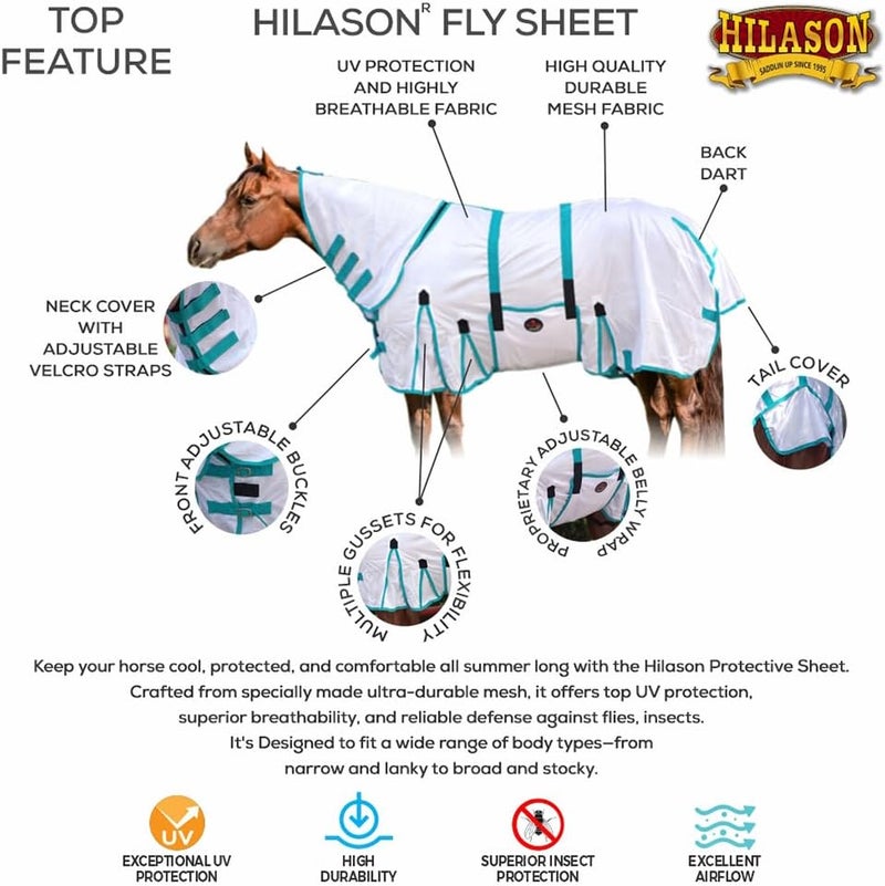 HILASON Horse Fly Sheet - Summer Spring UV Protection Mesh Bug Mosquito FlySheet for Horses | Fly-Sheet - Image 2