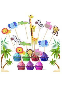 KASTWAVE Zoo Animal Cupcake Topper, DELFINO Animal Cupcake Toppers, Cute Zoo Animal Cupcake Toppers Picks with 7 Different for Kid Boys Girls Birthday Party Decoration Congrats Graduation, 42 PCS  - Image 1