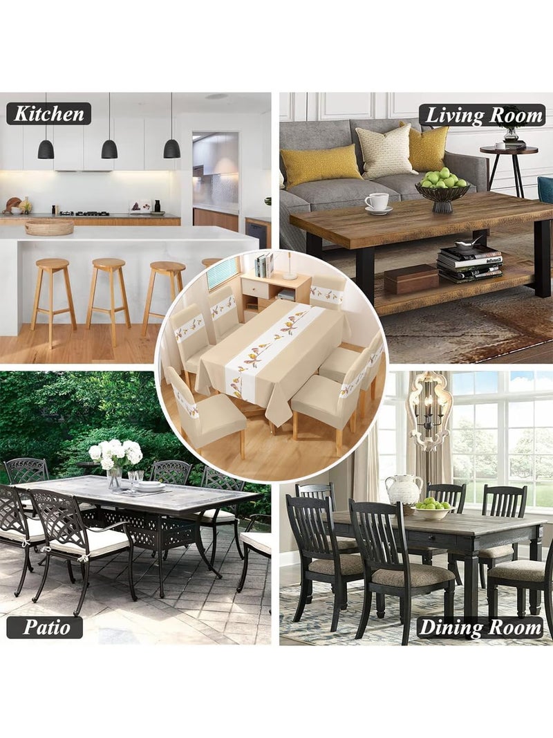 VORHANG Polyvinyl Chloride (PVC) Dining Table Cover Waterproof With 6 Chair Covers - Kitchen Table Cloth Dust and Oil Repellent (Ivory, 1 Table + 6 Chair Covers) - Image 5