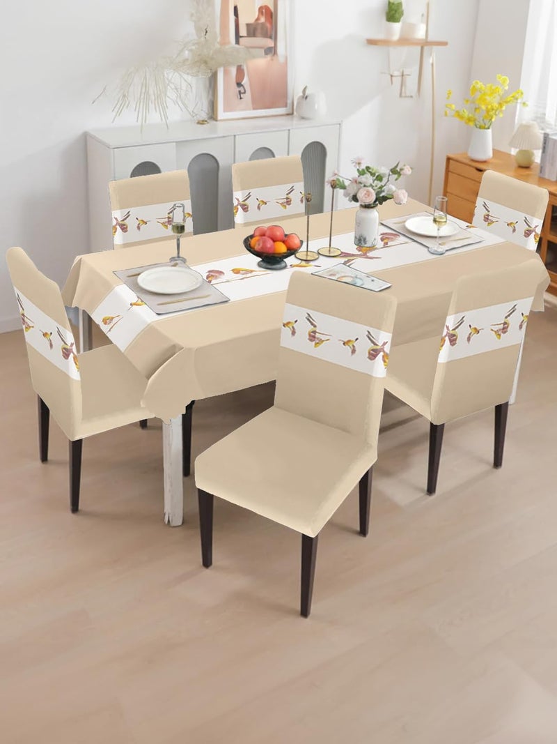 VORHANG Polyvinyl Chloride (PVC) Dining Table Cover Waterproof With 6 Chair Covers - Kitchen Table Cloth Dust and Oil Repellent (Ivory, 1 Table + 6 Chair Covers) - Image 1