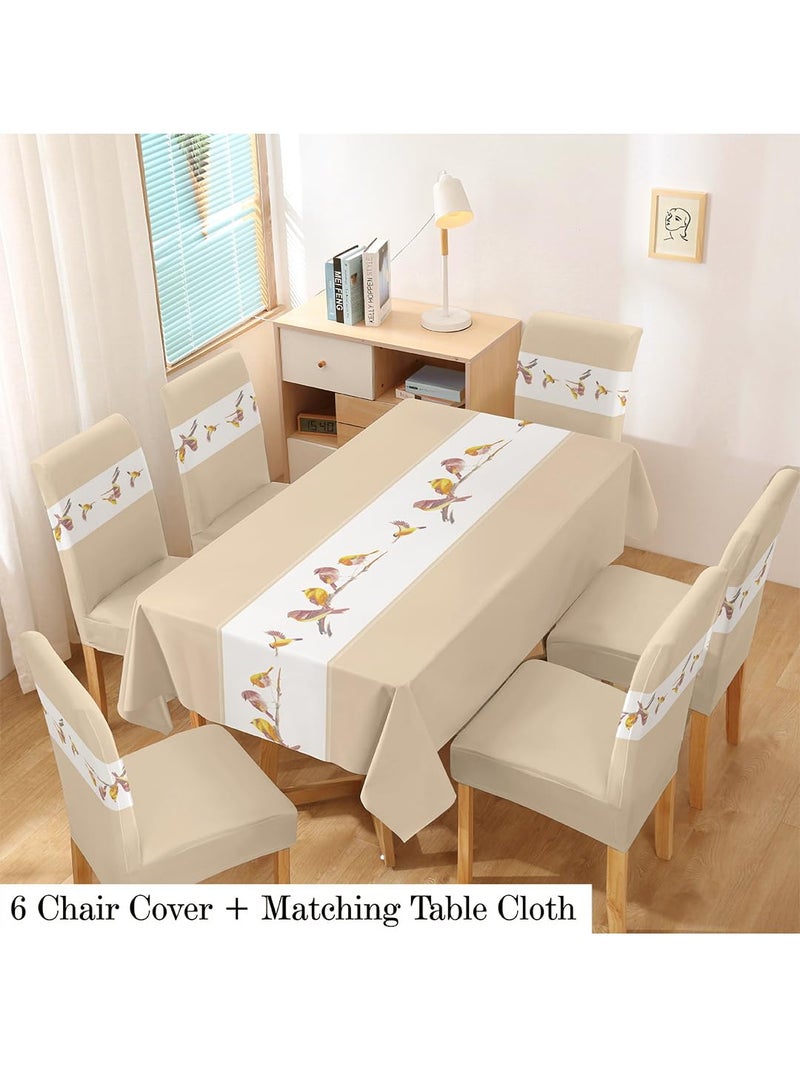 VORHANG Polyvinyl Chloride (PVC) Dining Table Cover Waterproof With 6 Chair Covers - Kitchen Table Cloth Dust and Oil Repellent (Ivory, 1 Table + 6 Chair Covers) - Image 3