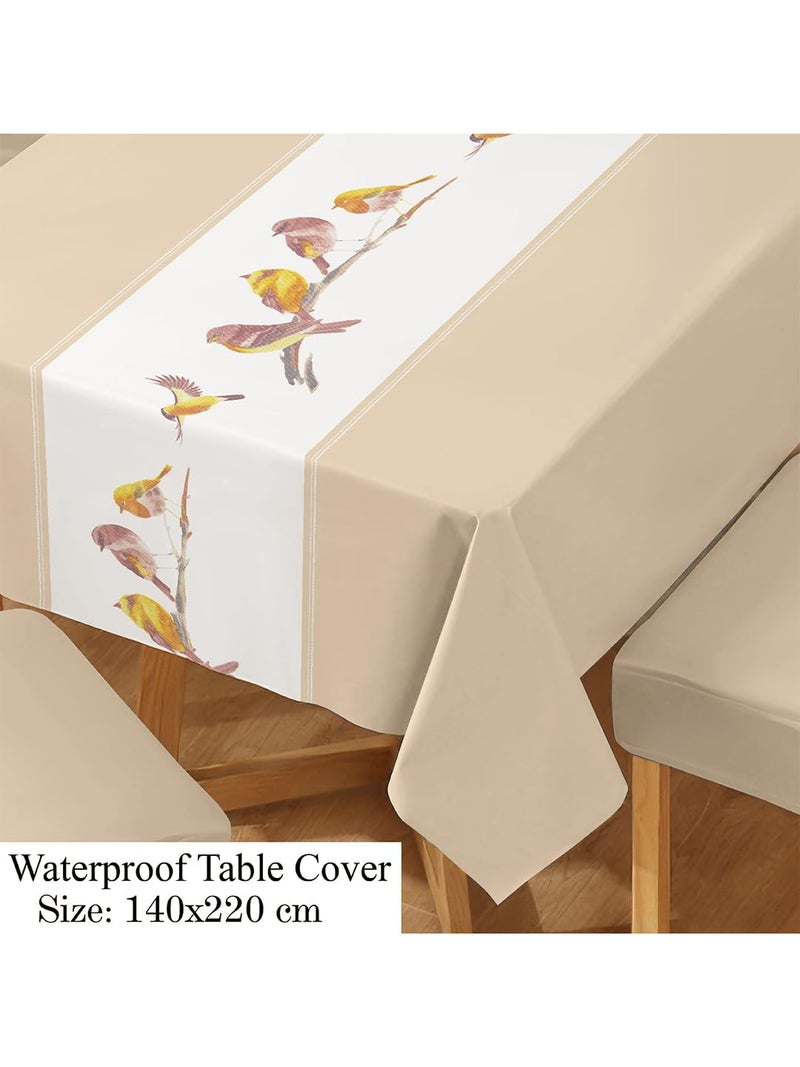 VORHANG Polyvinyl Chloride (PVC) Dining Table Cover Waterproof With 6 Chair Covers - Kitchen Table Cloth Dust and Oil Repellent (Ivory, 1 Table + 6 Chair Covers) - Image 2