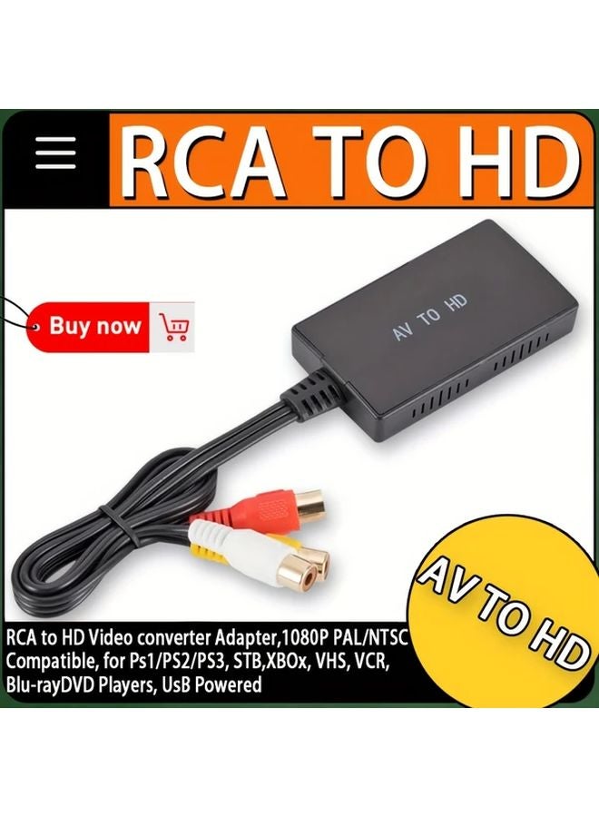 RCA to HD Video Converter AV to High Definition Signal Upgrade Device USB Powered for PS1 PS2 PS3 Xbox N64 WII SNES VHS Blu ray Players - Image 2