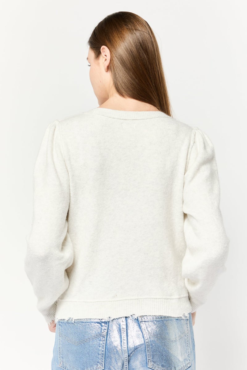 Aerie Women Crew Neck Textured Sweaters, Light Grey - Image 3
