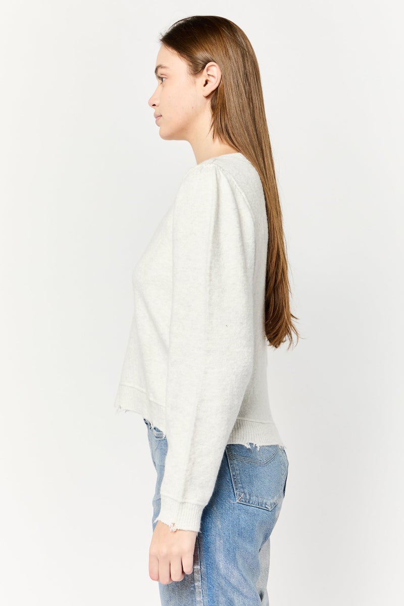 Aerie Women Crew Neck Textured Sweaters, Light Grey - Image 2