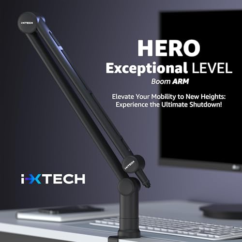 i-XTECH IXTECH Boom Arm - Adjustable 360° Rotatable Microphone Sturdy Stainless Steel Mic Desk, Table Stand Foldable Scissor Stable Mount Arms for Radio Studio, Podcast, Gaming - Image 2