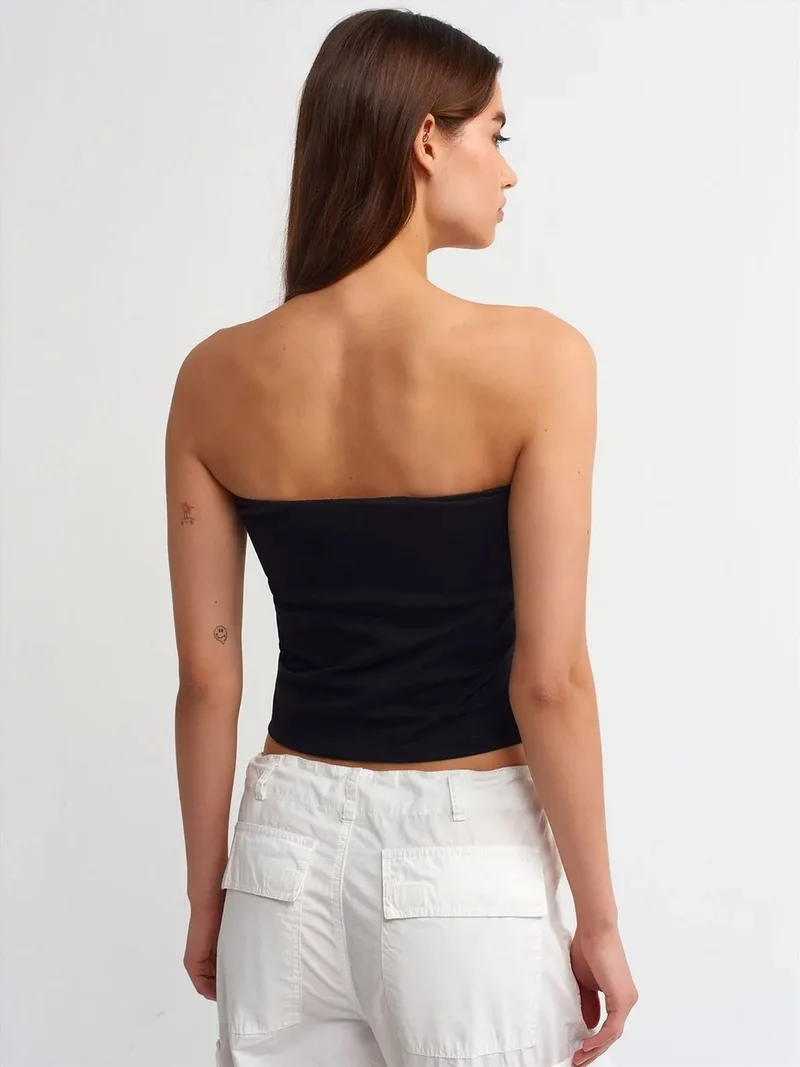 Dilvin DILVIN Strapless Slim-fit Crop Top With Stone Detail