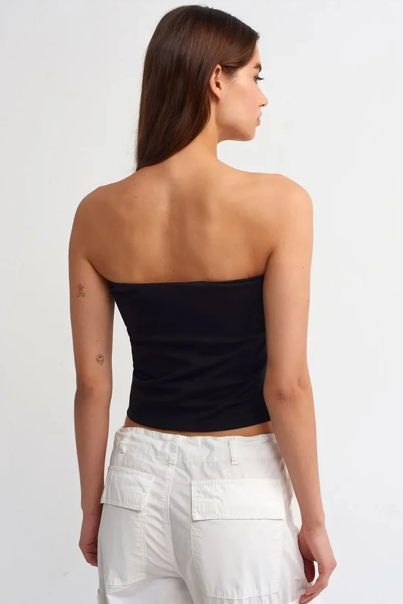 Dilvin Black DILVIN Strapless Slim-fit Crop Top With Stone Detail for Women | Best Price UAE