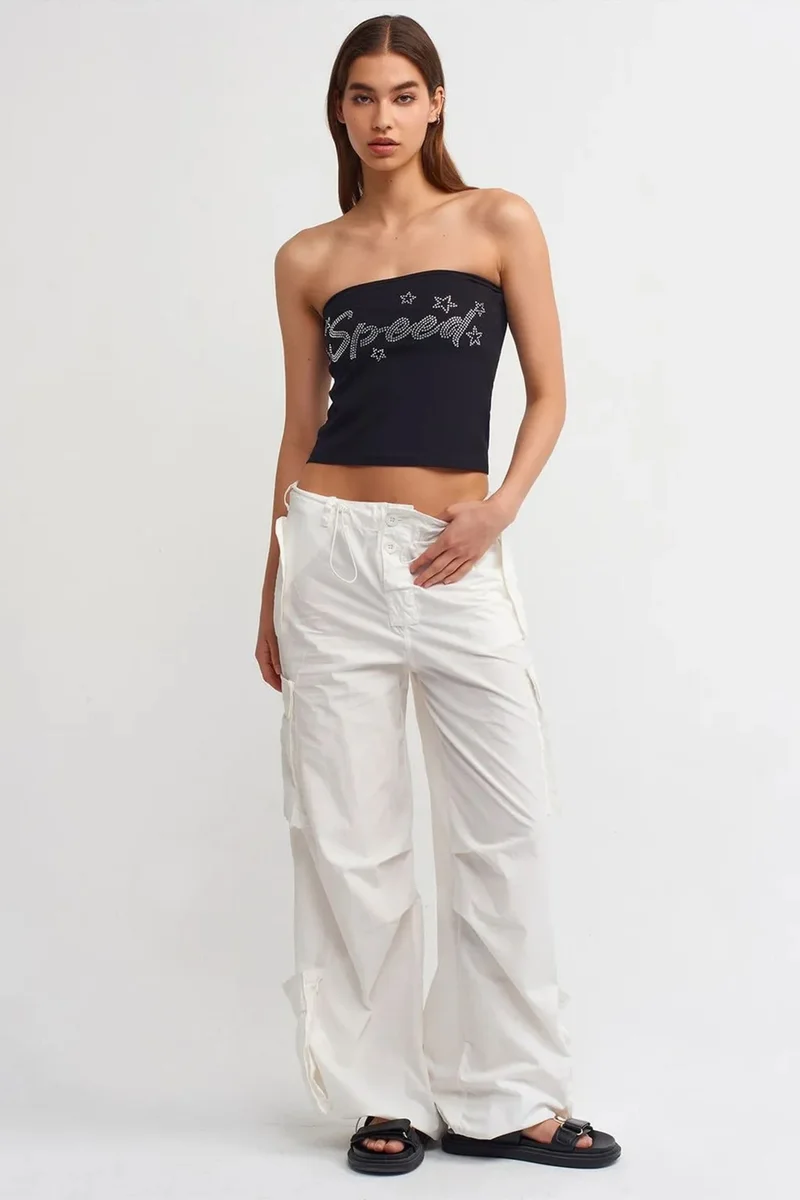 Dilvin Black DILVIN Strapless Slim-fit Crop Top With Stone Detail for Women | Best Price UAE