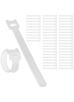 Home Smart 50 Piece Reusable Fastening Cable Ties Microfiber Cloth 6 Inch Hook and Loop Cord White  - Image 2