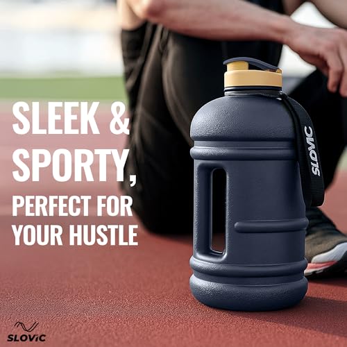 SLOVIC Gallon Water Bottle 2 + Litre | Gym Motivational Sipper Water Bottle for Adults | 100% BPA Free & Leakproof | 2 Litre Sipper for Men & Women with Ergonomic Handle | Dark Blue | 2200 ML - Image 3