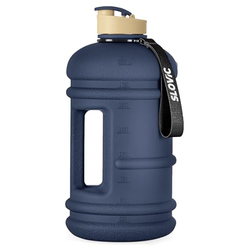 SLOVIC Gallon Water Bottle 2 + Litre | Gym Motivational Sipper Water Bottle for Adults | 100% BPA Free & Leakproof | 2 Litre Sipper for Men & Women with Ergonomic Handle | Dark Blue | 2200 ML - Image 1