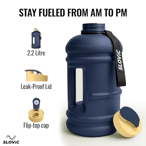 SLOVIC Gallon Water Bottle 2 + Litre | Gym Motivational Sipper Water Bottle for Adults | 100% BPA Free & Leakproof | 2 Litre Sipper for Men & Women with Ergonomic Handle | Dark Blue | 2200 ML - Image 4