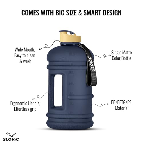 SLOVIC Gallon Water Bottle 2 + Litre | Gym Motivational Sipper Water Bottle for Adults | 100% BPA Free & Leakproof | 2 Litre Sipper for Men & Women with Ergonomic Handle | Dark Blue | 2200 ML - Image 5