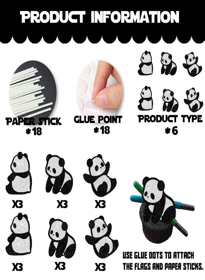 LETLIMIT 18pcs Dessert Cupcake Topper Animal Panda Theme Decor Supplies Baby Shower Boys Girls Happy Birthday Party Decorations Black White Glitter - Image 4