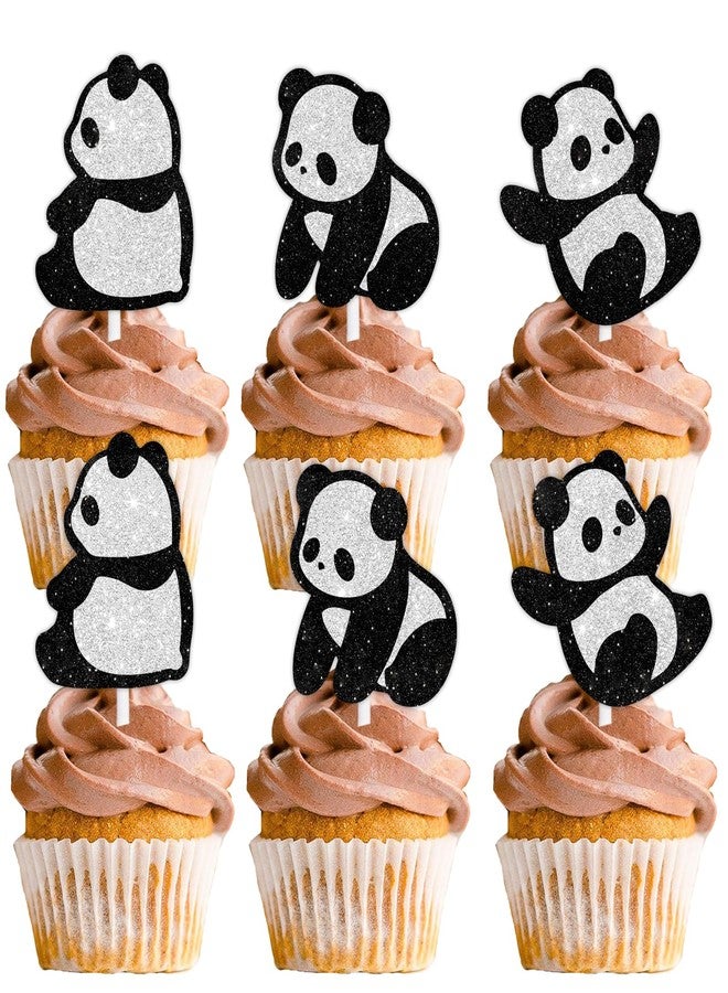 LETLIMIT 18pcs Dessert Cupcake Topper Animal Panda Theme Decor Supplies Baby Shower Boys Girls Happy Birthday Party Decorations Black White Glitter - Image 1