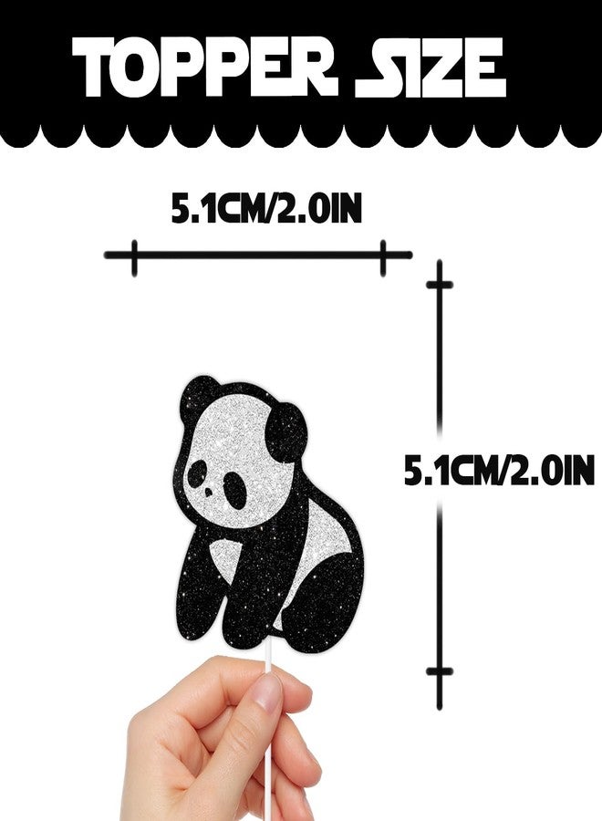 LETLIMIT 18pcs Dessert Cupcake Topper Animal Panda Theme Decor Supplies Baby Shower Boys Girls Happy Birthday Party Decorations Black White Glitter - Image 2