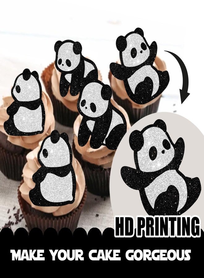 LETLIMIT 18pcs Dessert Cupcake Topper Animal Panda Theme Decor Supplies Baby Shower Boys Girls Happy Birthday Party Decorations Black White Glitter - Image 3