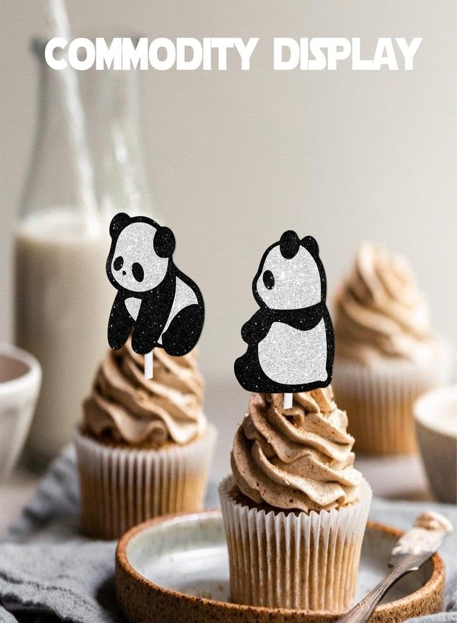LETLIMIT 18pcs Dessert Cupcake Topper Animal Panda Theme Decor Supplies Baby Shower Boys Girls Happy Birthday Party Decorations Black White Glitter - Image 5