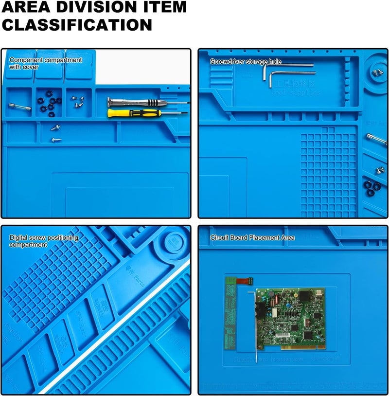 Excefore Silicone Magnetic Soldering Mat 17.7" X 11.8" - Heat Resistant 932°F, Anti-Static Large Work Mat For Electronics Repair, Compatible With Soldering Iron, Phone, Laptop, Watch - Blue - Image 3
