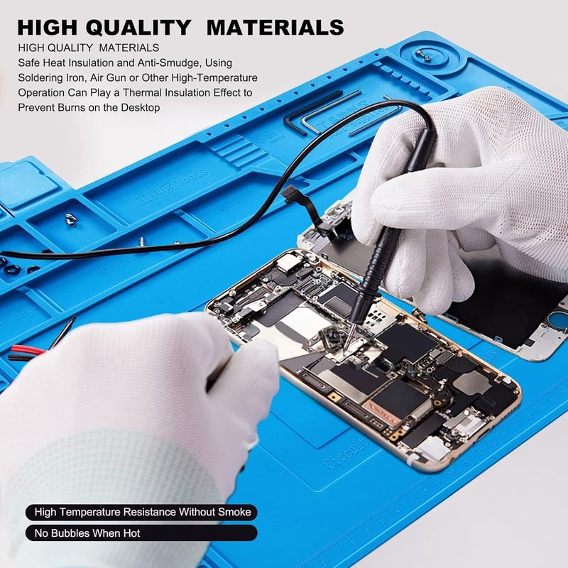 Excefore Silicone Magnetic Soldering Mat 17.7" X 11.8" - Heat Resistant 932°F, Anti-Static Large Work Mat For Electronics Repair, Compatible With Soldering Iron, Phone, Laptop, Watch - Blue - Image 5