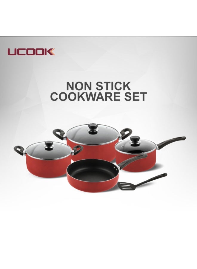 UCOOK طقم أوكوك 8 قطع من أدوات الطهي غير اللاصقة DK0420 – هيكل ألمنيوم متين، مقابض باردة الملمس، متوافق مع الغاز والطهي بالحث – مقلاة، كادهاي، توا مع أغطية زجاجية - Image 2