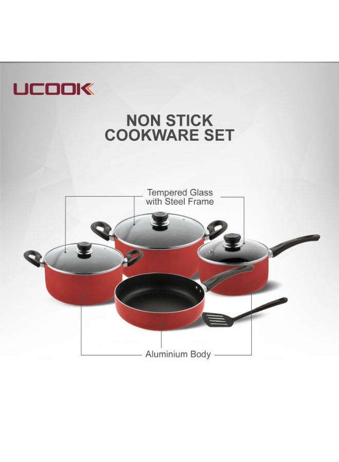UCOOK طقم أوكوك 8 قطع من أدوات الطهي غير اللاصقة DK0420 – هيكل ألمنيوم متين، مقابض باردة الملمس، متوافق مع الغاز والطهي بالحث – مقلاة، كادهاي، توا مع أغطية زجاجية - Image 5