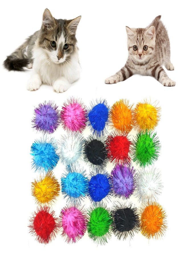 Andiker Cat Sparkle Balls - 1.5 Inches Colorful Tinsel Glitter Pom Pom Toys for Indoor Cats - Interactive and Lightweight to Keep Fit and Active (4.5cm, 20pcs) - Image 1