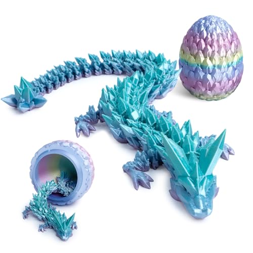 Flavery Gemstone Dragon Egg 3D Printed Surprise Dino Easter Egg 12 inch Flexible Crystal Dragon Inside 3D Printed Gift Desk Pet DecorEaster Basket Essentials Mini Rainbow - Image 1