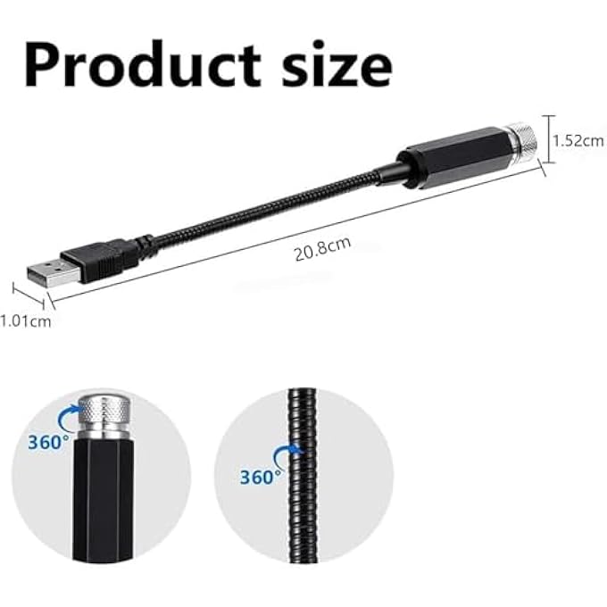 بوليفياز مجموعة من 2 مصباح سقف سيارة LED داخلي محمول بمنفذ USB على شكل نجمة، مصابيح سقف سيارة داخلية رومانسية قابلة للتعديل، مصباح سقف LED ليلي، ديكورات جو للسيارة، سقف غرفة النوم - Image 5