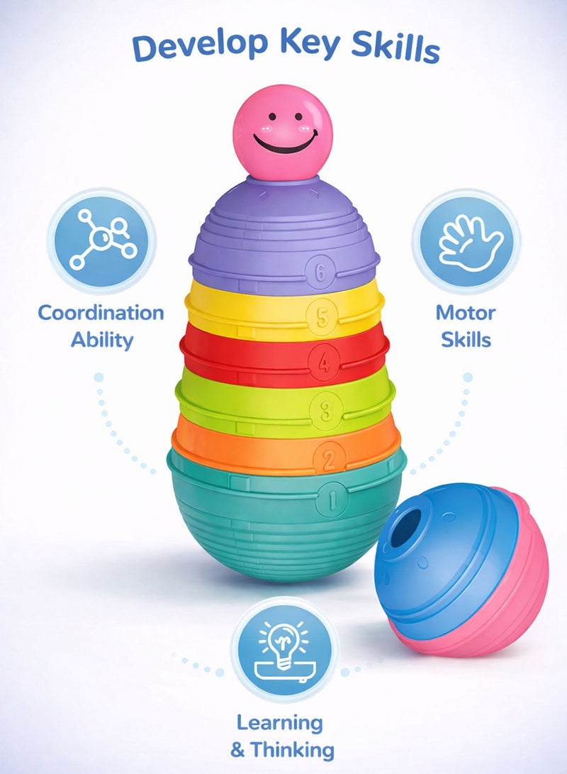 Oobidoo Rainbow Stacking Cups Toy for Babies 0M+ – 8 PCS Colorful Nesting & Sorting Cups with Numbers, Baby Learning Toy for Colors, Counting & Size Recognition, Stack Nest Roll Educational Montessori Toy for Toddlers & Infants - Image 2