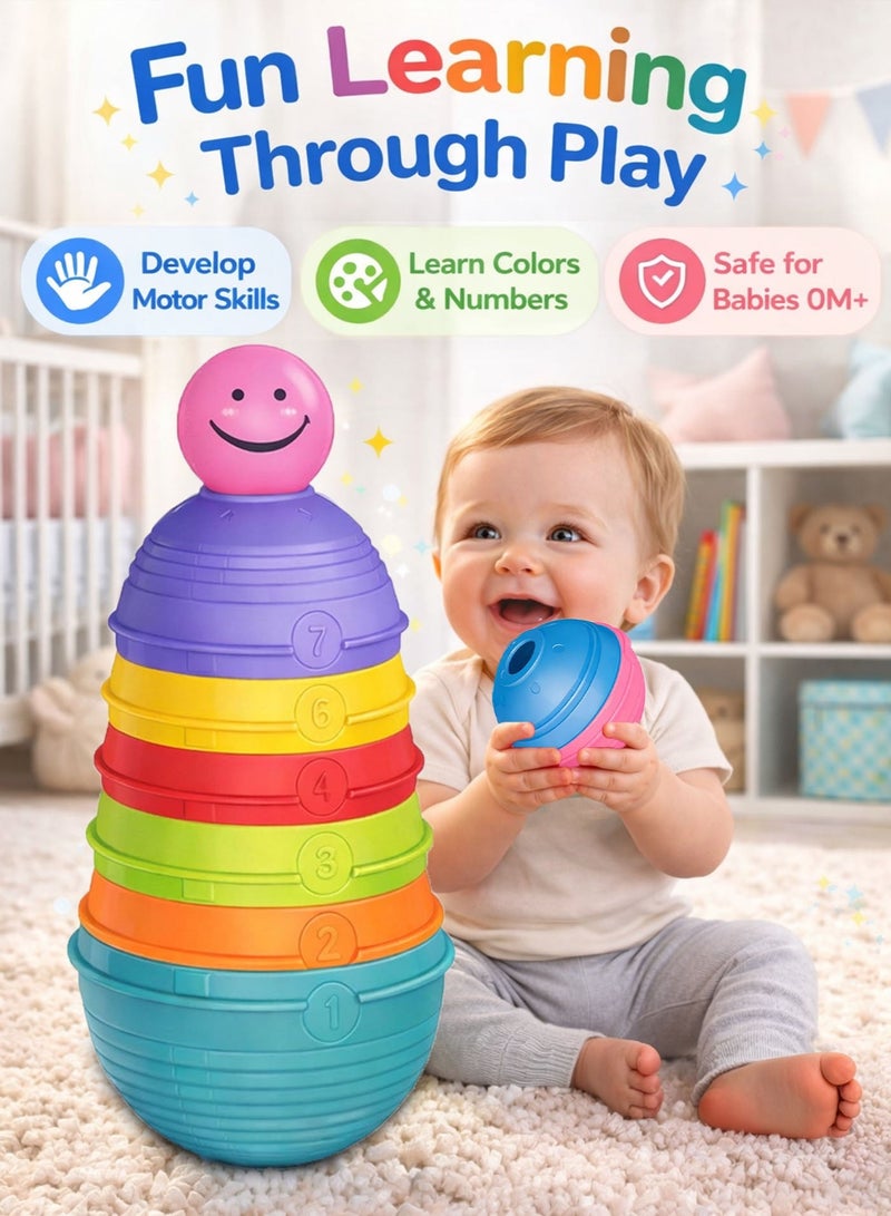 Oobidoo Rainbow Stacking Cups Toy for Babies 0M+ – 8 PCS Colorful Nesting & Sorting Cups with Numbers, Baby Learning Toy for Colors, Counting & Size Recognition, Stack Nest Roll Educational Montessori Toy for Toddlers & Infants - Image 4