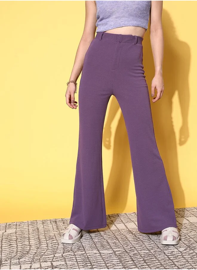 SASSAFRAS Solid Flare Fit Trousers by Styli
