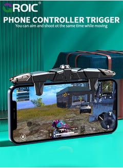 GROIC جهاز تحكم للهواتف المحمولة باللون الأسود لنظامي Android و iPhone، وحدة تحكم متوافقة مع PUBG Mobile/Knives Out/Call of Duty Mobile، أزرار للهواتف المحمولة للألعاب مع زران حساسان للتصويب والإطلاق.  - Image 2