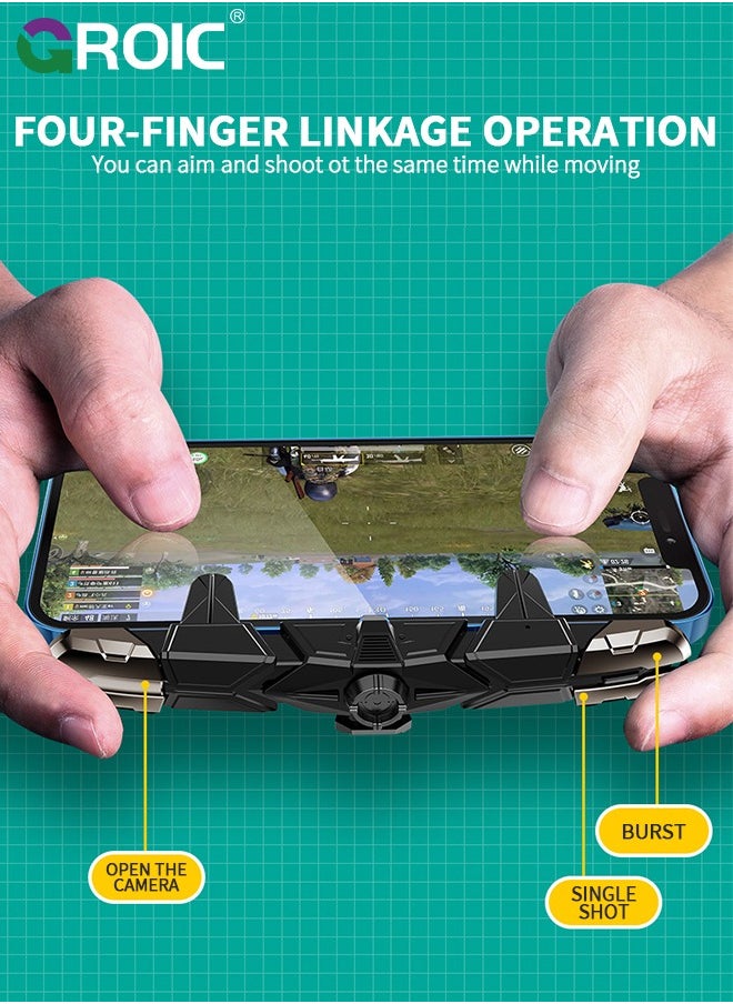 GROIC - Black Mobile Phone Controller for Android & iPhone, Game Controller Compatible with PUBG Mobile/Knives Out/Call of Duty Mobile, Phone Triggers for Gaming with Sensitive Shoot and Aim - Image 1