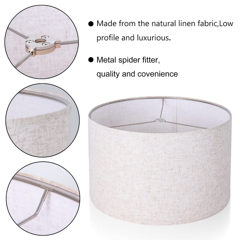 Wellmet Self-assembly Lampshade, Linen, 18" Top x18" Bottom x12" High, Drum Lampshade for Table Lamp, Bedside Lamp, Floor Lamp, Fabric Replacement Lamp Shade Classic Modern Style, Spider Fitter - Image 3