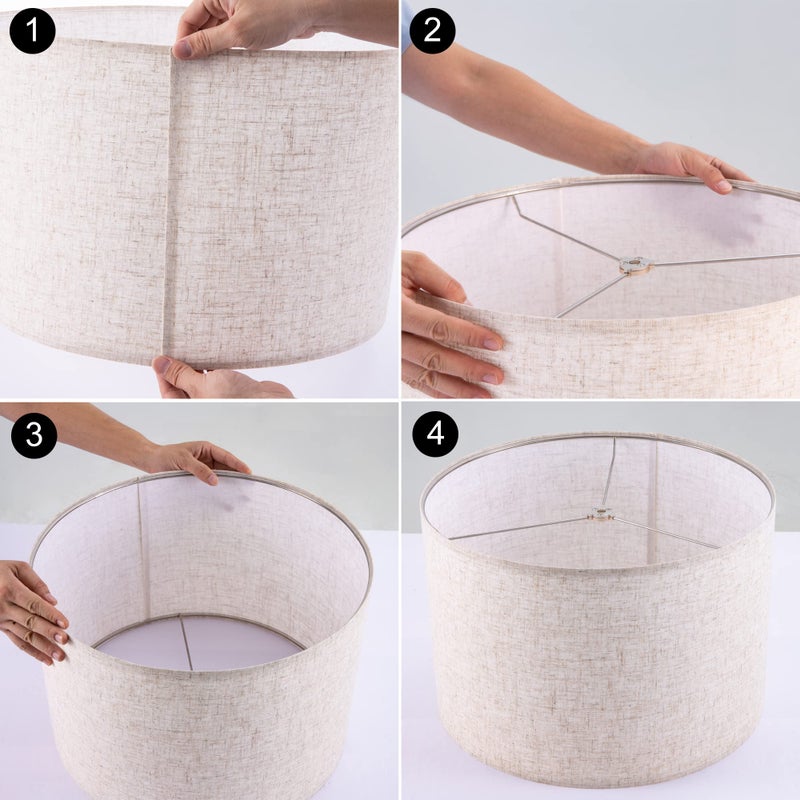 Wellmet Self-assembly Lampshade, Linen, 18" Top x18" Bottom x12" High, Drum Lampshade for Table Lamp, Bedside Lamp, Floor Lamp, Fabric Replacement Lamp Shade Classic Modern Style, Spider Fitter - Image 4