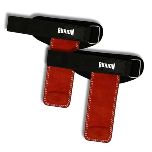 Aurion Premium Suede Leather Lifting Straps | Padded Wrist Support for Weightlifting & Bodybuilding | Non-Slip 19" Deadlift Straps for Gym Workout | Adjustable Wraps for Men & Women (Red) - Image 1