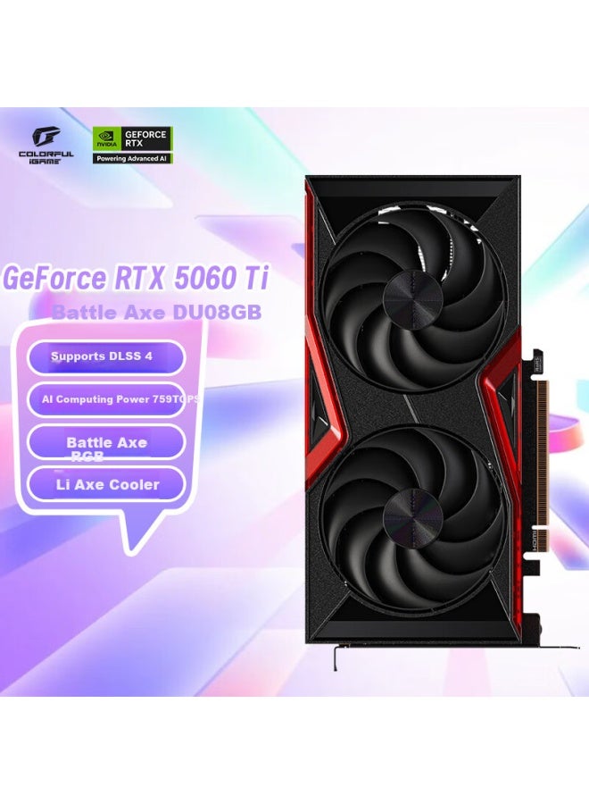 Colorful كارت شاشة ألعاب ملون Geforce RTX 5060 Ti Duo 8GB GDDR7 DLSS 4 للألعاب الإلكترونية، تتبع الأشعة وتصميم الألعاب - Image 1