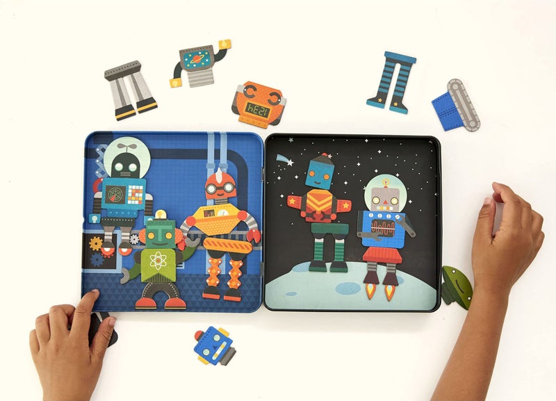 Petit Collage Magnetic Play Set, Robot Remix – Mix & Match Magnetic Game Board, Ideal for Ages 3+ – Includes 2 Magnetic Scenes and over 25 Magnet Pieces, Ideal Travel Activity for Kids - Image 3