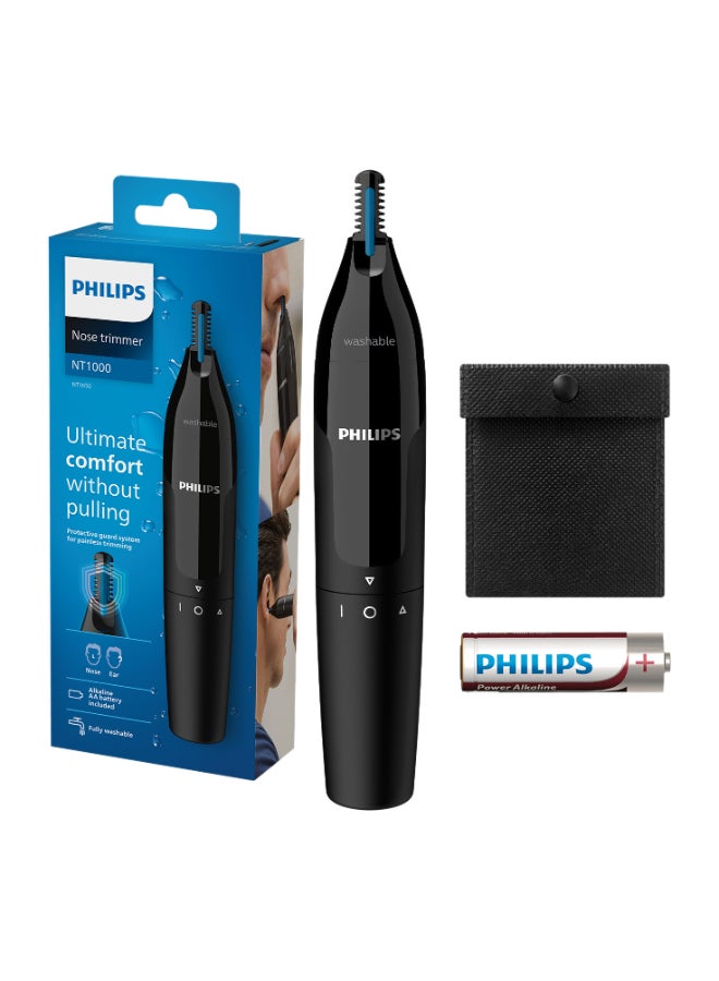 Nose Trimmer NT1650/16,Gentle Nose & Ear Hair Trimming,Protective Guard System, No Pulling,Wet & Dry Use, Fully Washable, AA Battery Included Black
