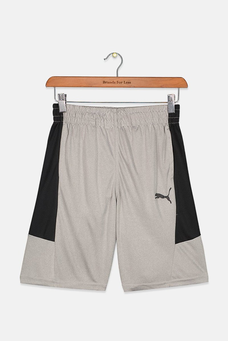 PUMA شورت تدريب سهل الارتداء للأطفال الأولاد بشعار العلامة التجارية، رمادي وأسود - Image 1