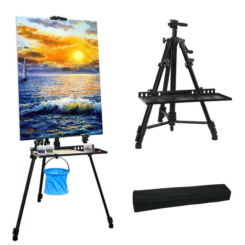 NewZeal Easel Stand Art Easel for Adults Artists Easel for Painting  Displaying 50 to 152cm Adjustable Easel Aluminum Tripod with Portable BagFolding Keg Black