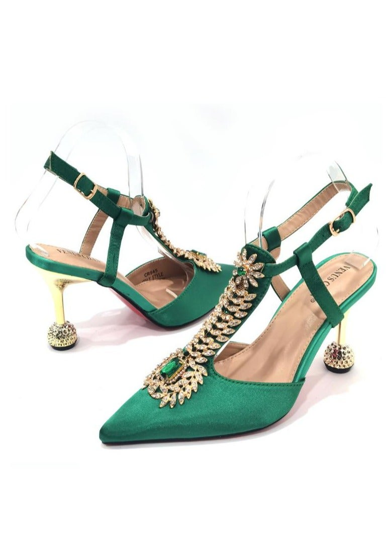 Fine Heeled Pointed Rhinestone High-Heeled Sandals 9cm+Square Rhinestone Handbag  - Image 3